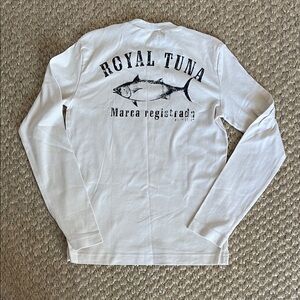 Sisley Cream and Gray Crew Neck 100% Cotton Long Sleeve T Shirt